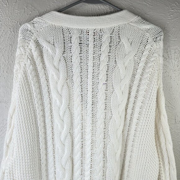 Quince Cardigan Sweater M White Organic Cotton Chunky Cable Knit Button Front - Picture 7 of 12